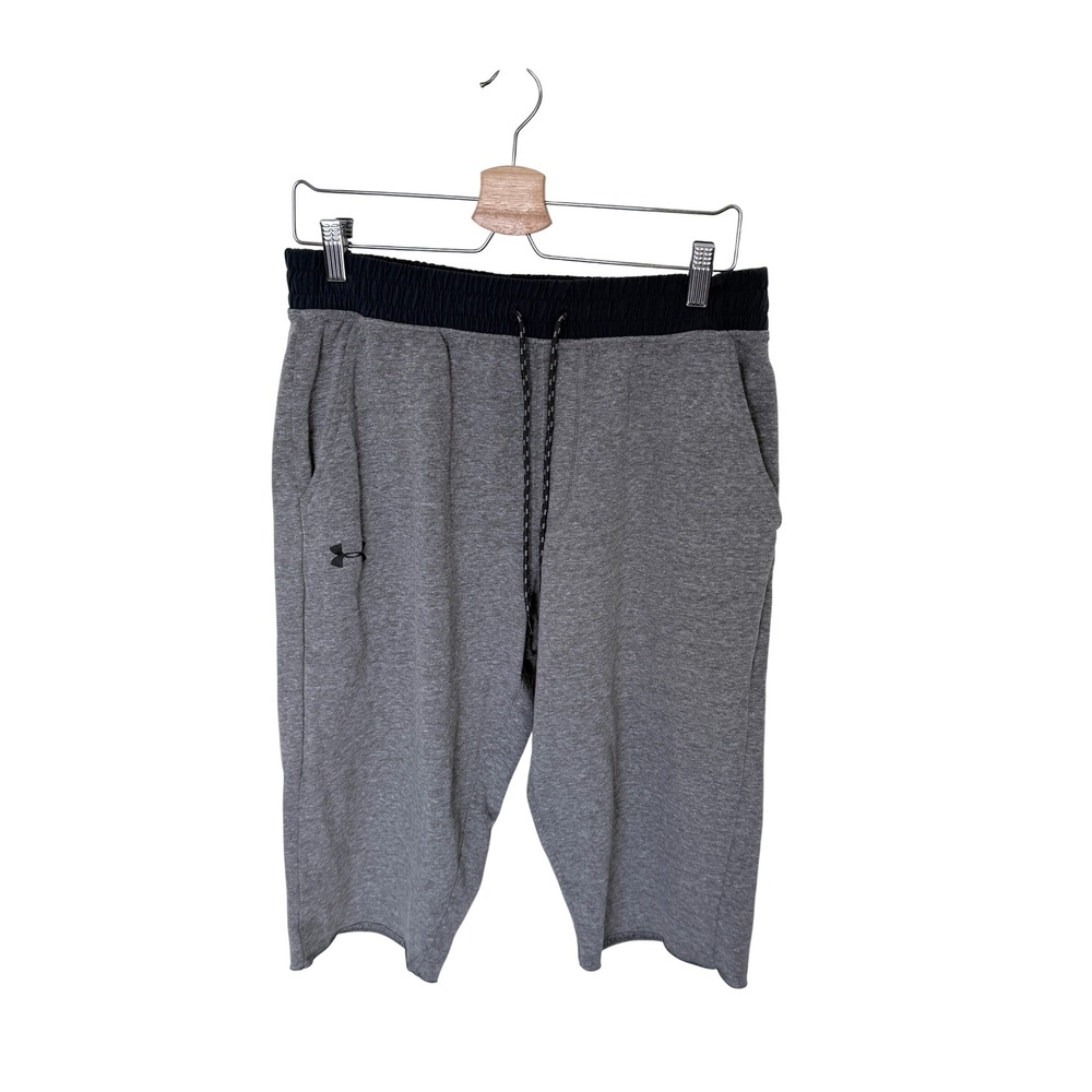 Under Armour Mens Loose Fit Fleece Shorts Gray Black Drawstring Size Medium